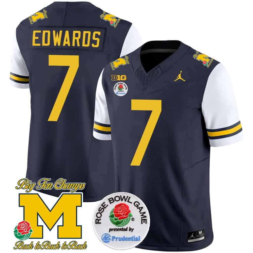 Men Michigan Wolverines #7 Edwards Drak Blue 2024 Rose Bowl Patch Vapor Limited NCAA Jersey style 1->indianapolis colts->NFL Jersey